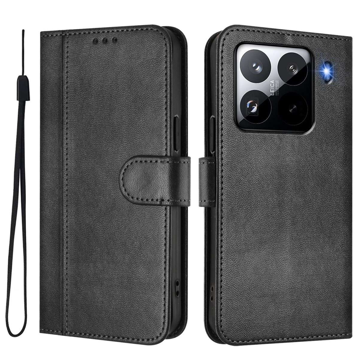 For Xiaomi 15 Pro Line Splicing Buckle Retro Leather Phone Case(Black)