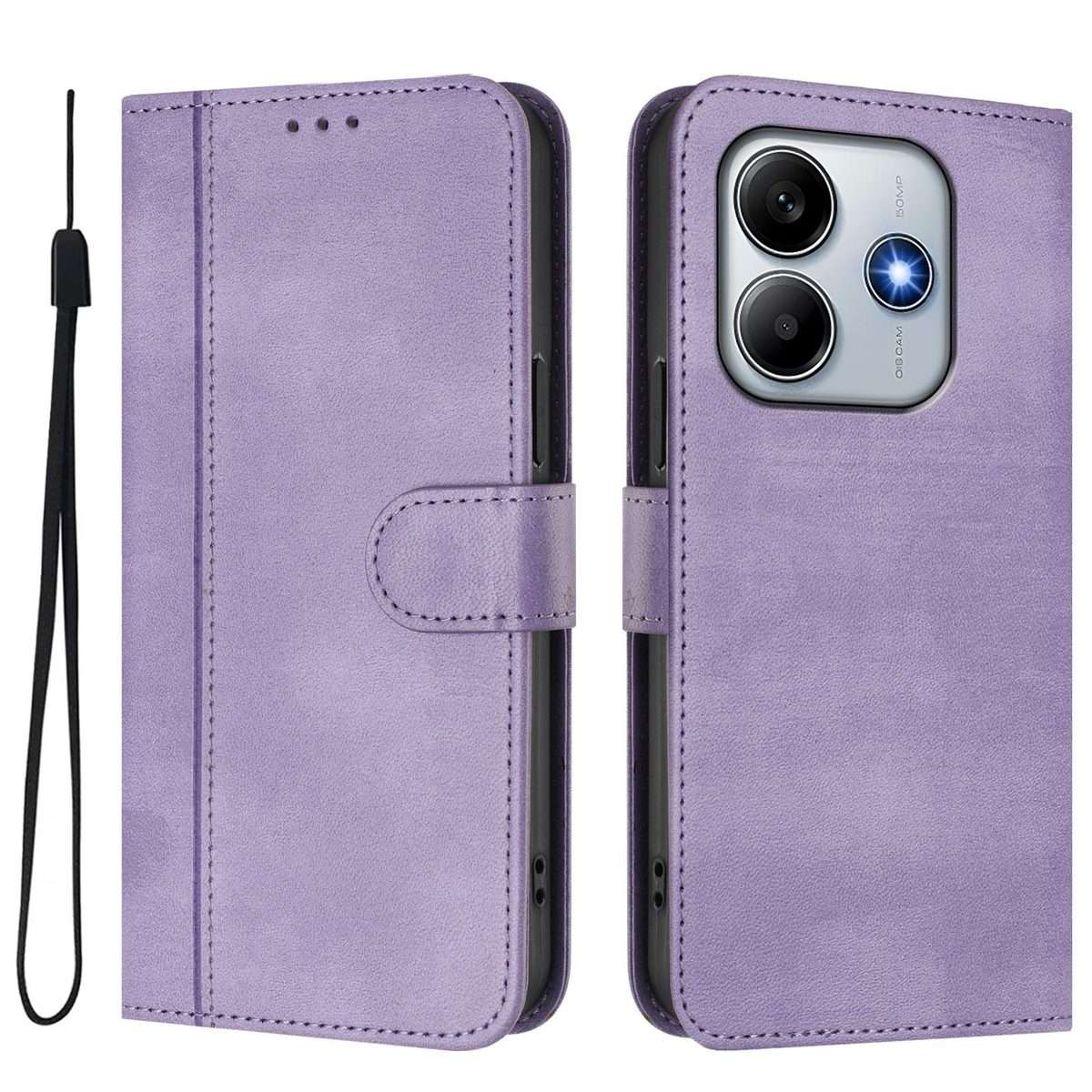 For Xiaomi Poco M7 Pro 5G / Redmi Note 14 5G Line Splicing Buckle Retro Leather Phone Case(Purple)