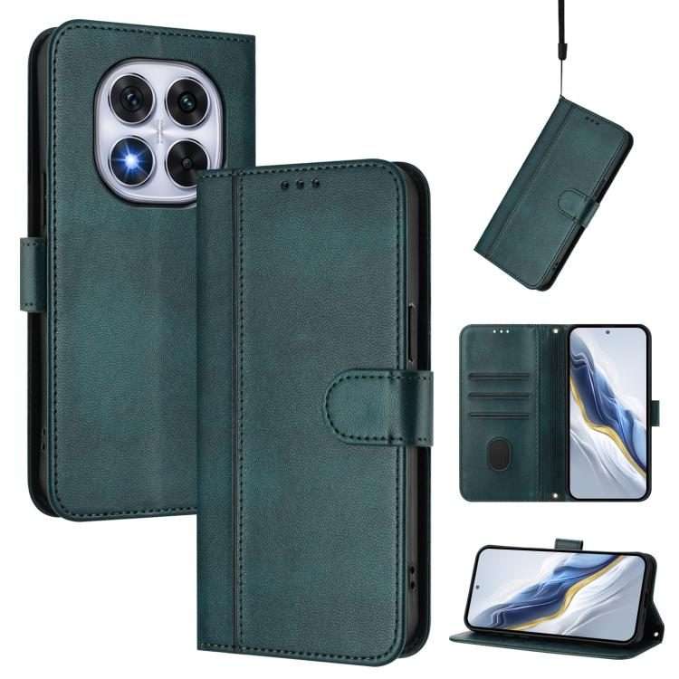 For Xiaomi Poco X7 5G / Redmi Note 14 Pro 5G Line Splicing Buckle Retro Leather P ... (Dark Green)