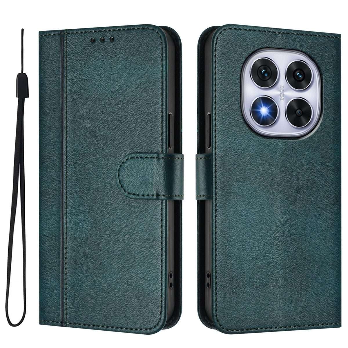 For Xiaomi Poco X7 5G / Redmi Note 14 Pro 5G Line Splicing Buckle Retro Leather P ... (Dark Green)
