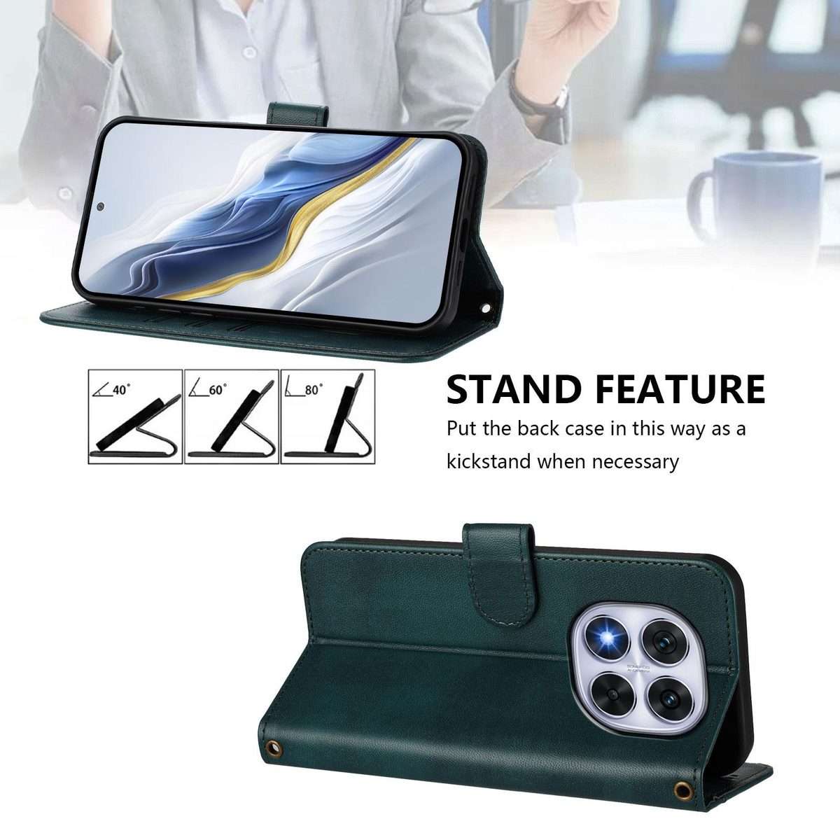 For Xiaomi Poco X7 5G / Redmi Note 14 Pro 5G Line Splicing Buckle Retro Leather P ... (Dark Green)