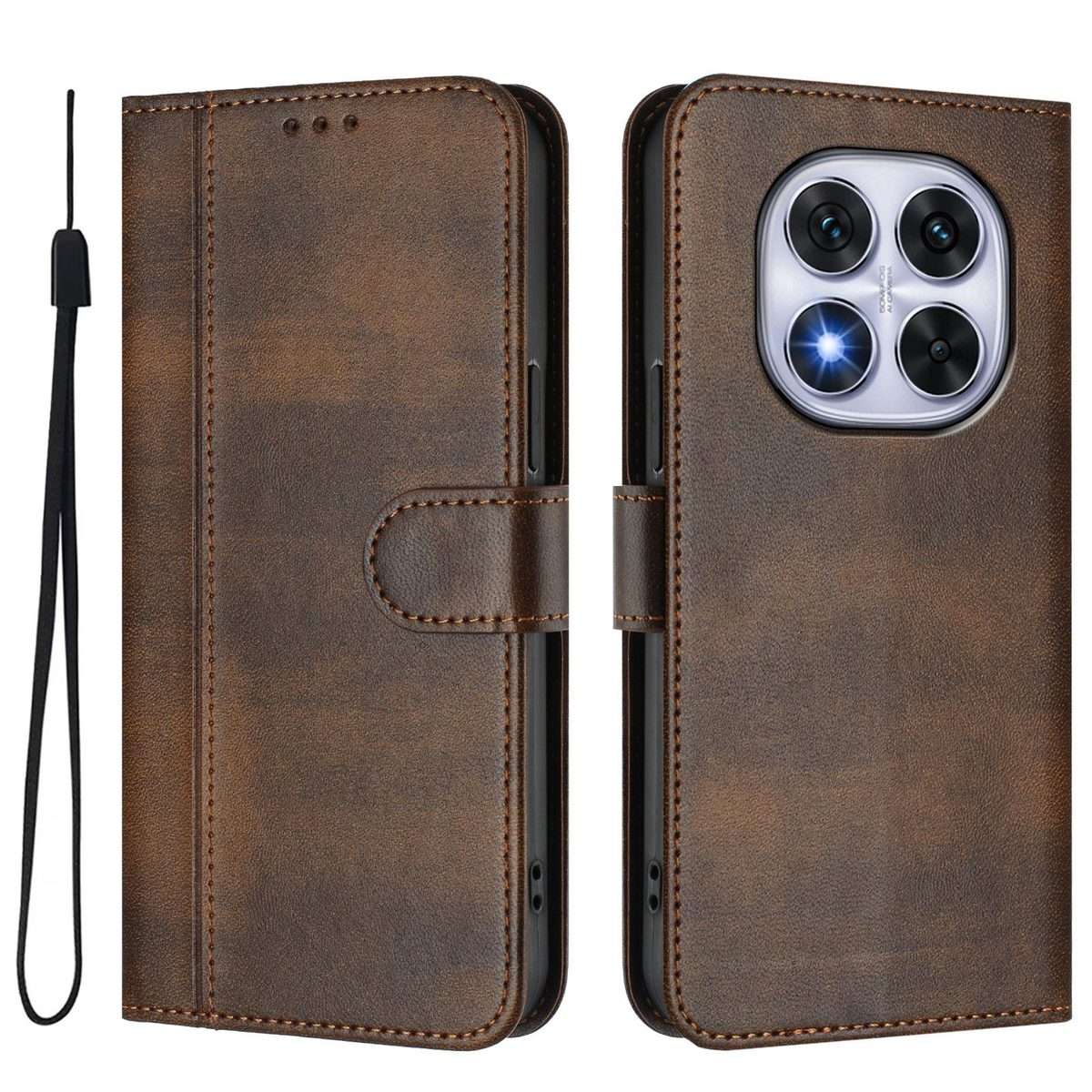For Xiaomi Poco X7 5G / Redmi Note 14 Pro 5G Line Splicing Buckle Retro Leather Phone Case(Brown)
