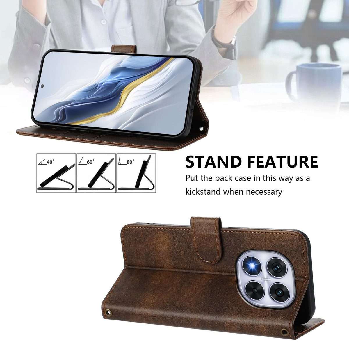 For Xiaomi Poco X7 5G / Redmi Note 14 Pro 5G Line Splicing Buckle Retro Leather Phone Case(Brown)