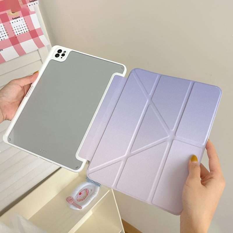 For iPad Air 13 2026 / 2025 / 2024 Rainbow Gradient Y-Fold Holder Leather Ta ... (Gradient Purple)