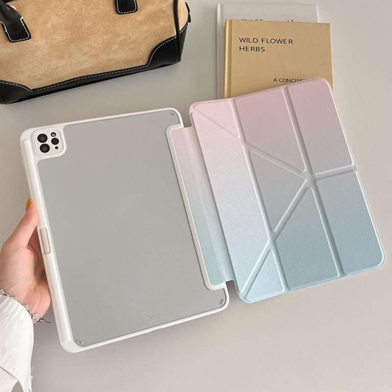 For iPad Pro 13 2025 / 2024 Rainbow Gradient Y-Fold Holder Leather Tablet Case(Gradient Pink)