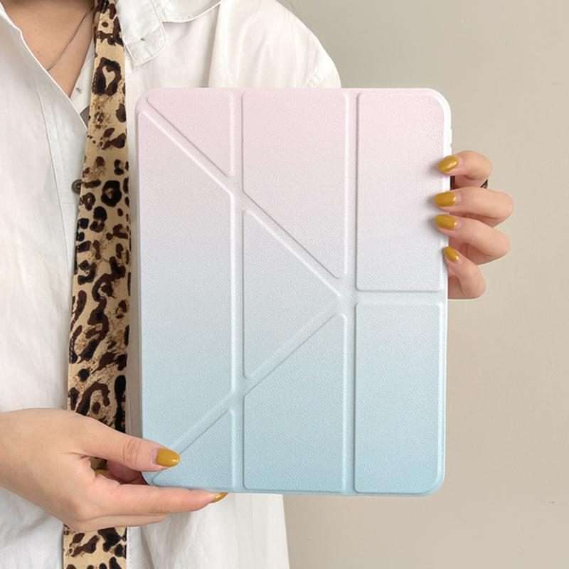 For iPad Pro 13 2025 / 2024 Rainbow Gradient Y-Fold Holder Leather Tablet Case(Gradient Pink)