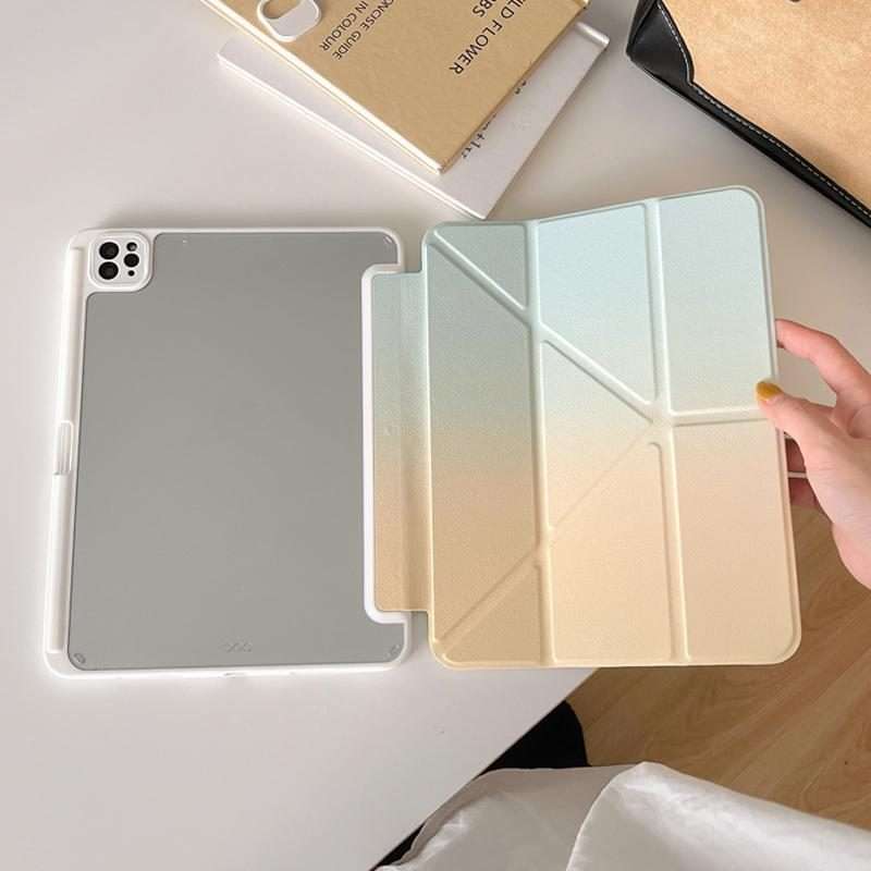 For iPad Pro 13 2025 / 2024 Rainbow Gradient Y-Fold Holder Leather Tablet Case(Gradient Yellow)
