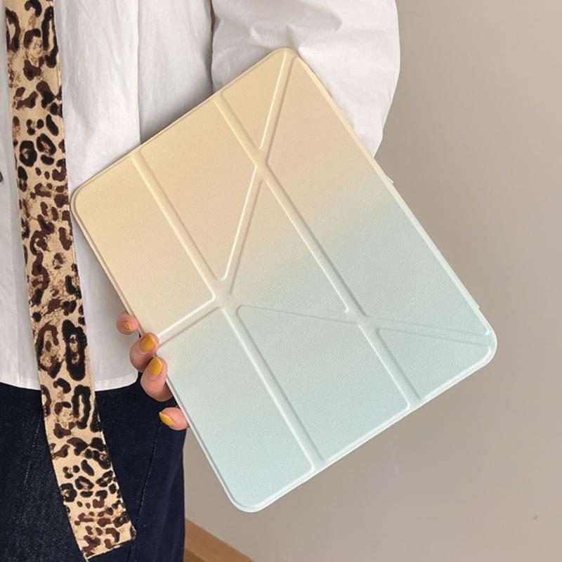 For iPad Pro 11 2025 / 2024 Rainbow Gradient Y-Fold Holder Leather Tablet Case(Gradient Yellow)