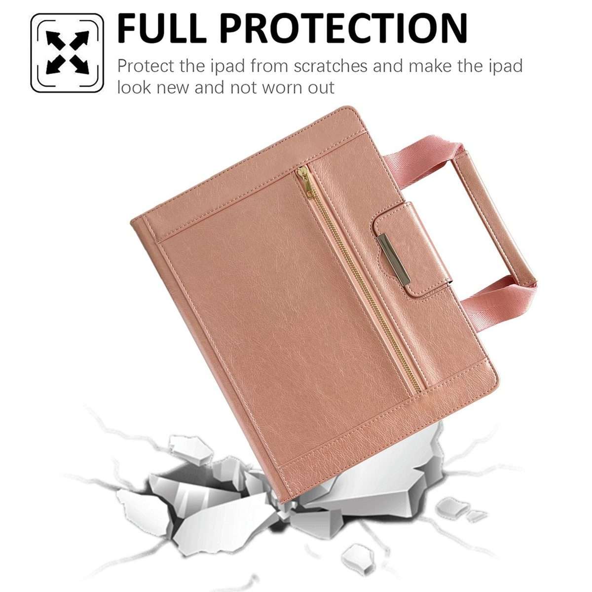 For iPad Air 11 2026 / 2025 / 2024 Zipper Handle Retro Smart Leather Tablet Case(Rose Gold)