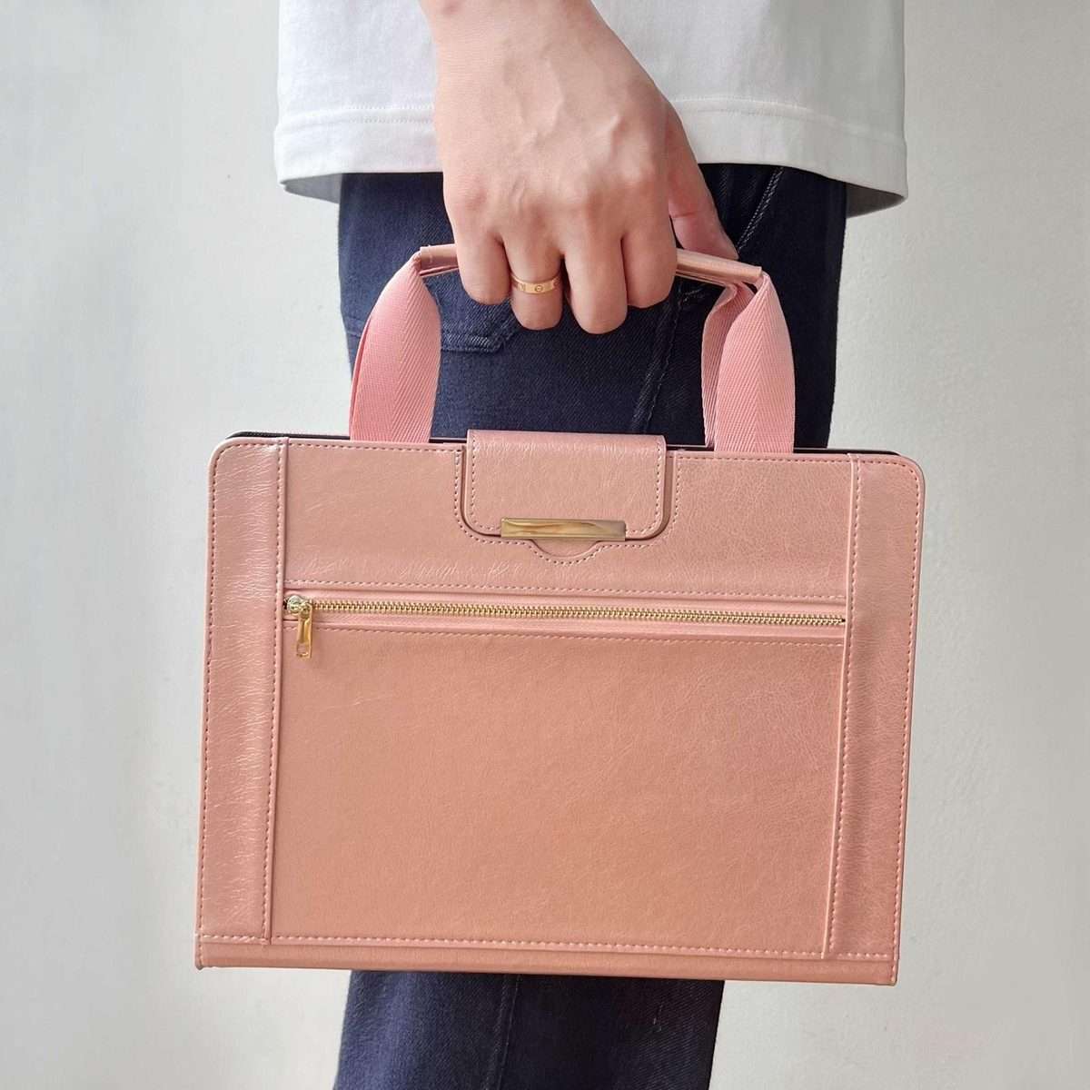 For iPad Air 11 2026 / 2025 / 2024 Zipper Handle Retro Smart Leather Tablet Case(Rose Gold)