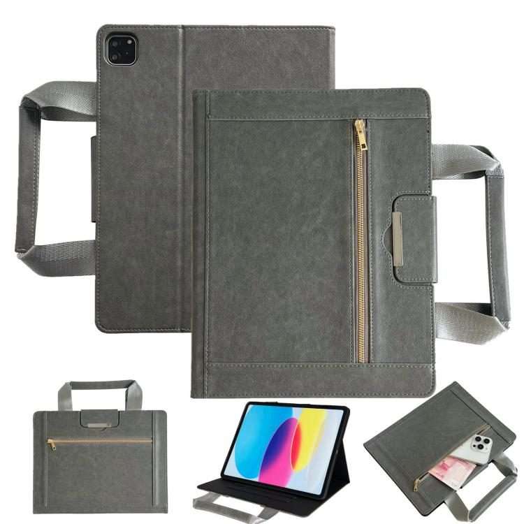 For iPad Air 13 2026 / 2025 / 2024 Zipper Handle Retro Smart Leather Tablet Case(Grey)