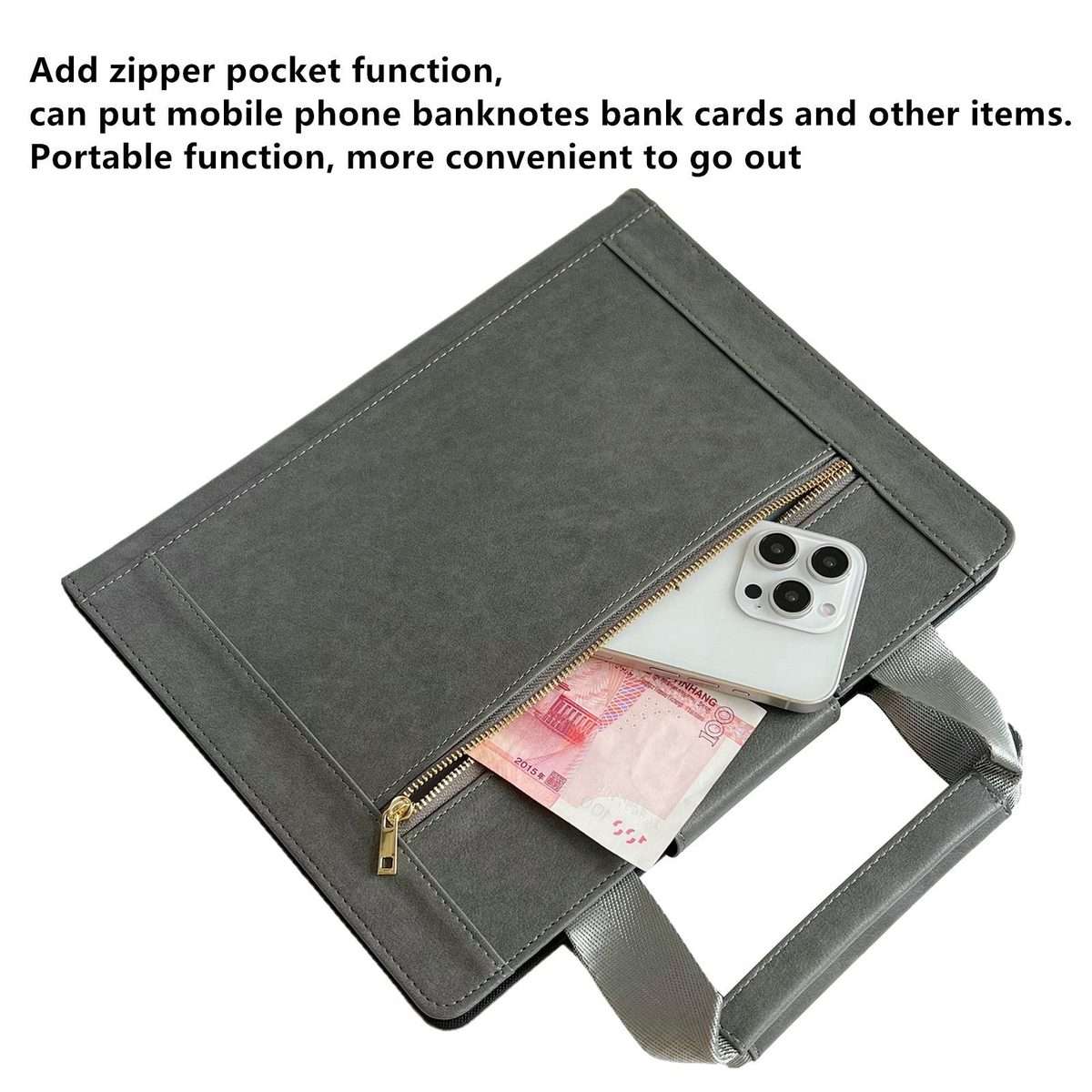 For iPad Pro 13 2025 / 2024 Zipper Handle Retro Smart Leather Tablet Case(Grey)