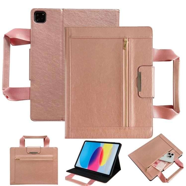 For iPad Pro 11 2025 / 2024 Zipper Handle Retro Smart Leather Tablet Case(Rose Gold)