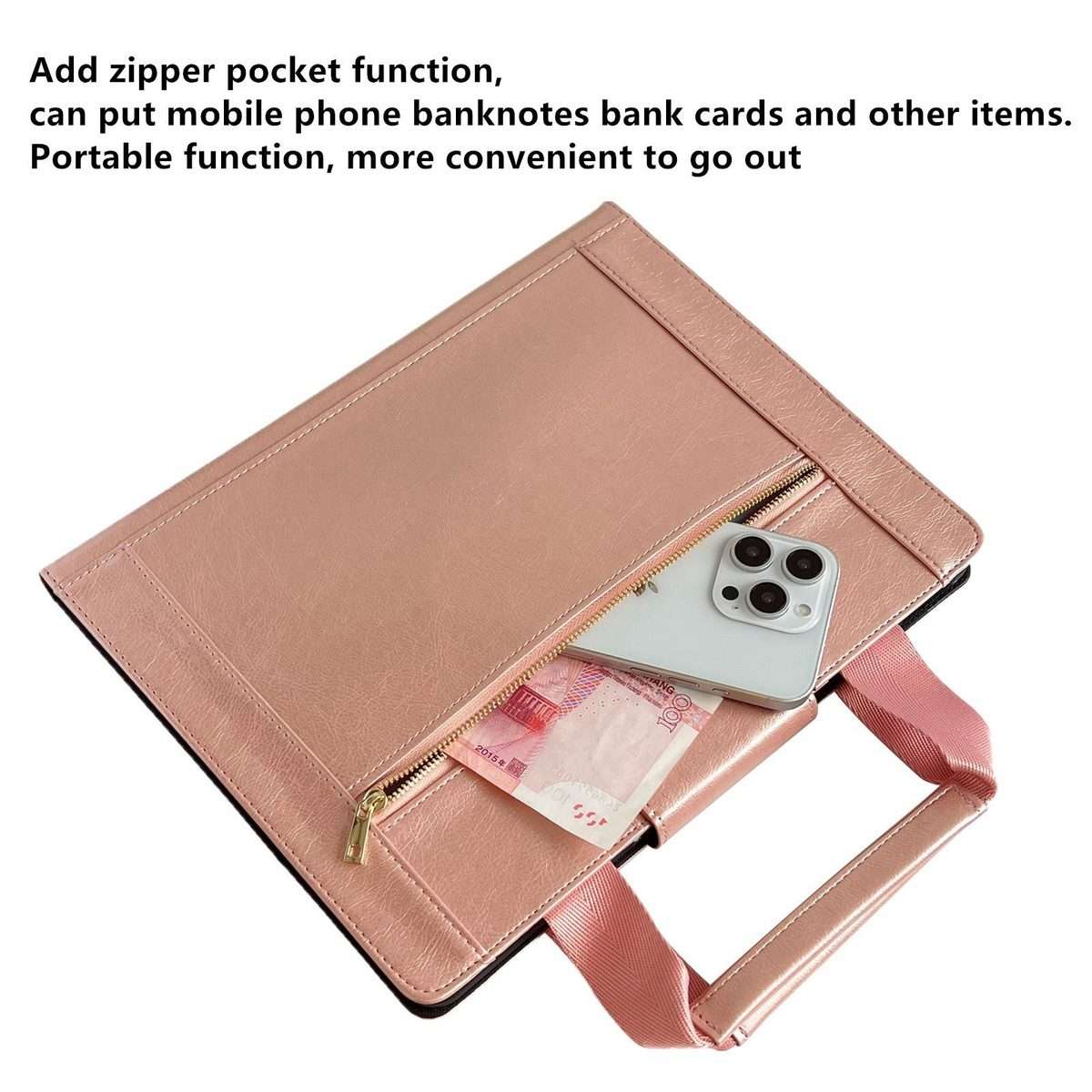 For iPad Pro 11 2025 / 2024 Zipper Handle Retro Smart Leather Tablet Case(Rose Gold)