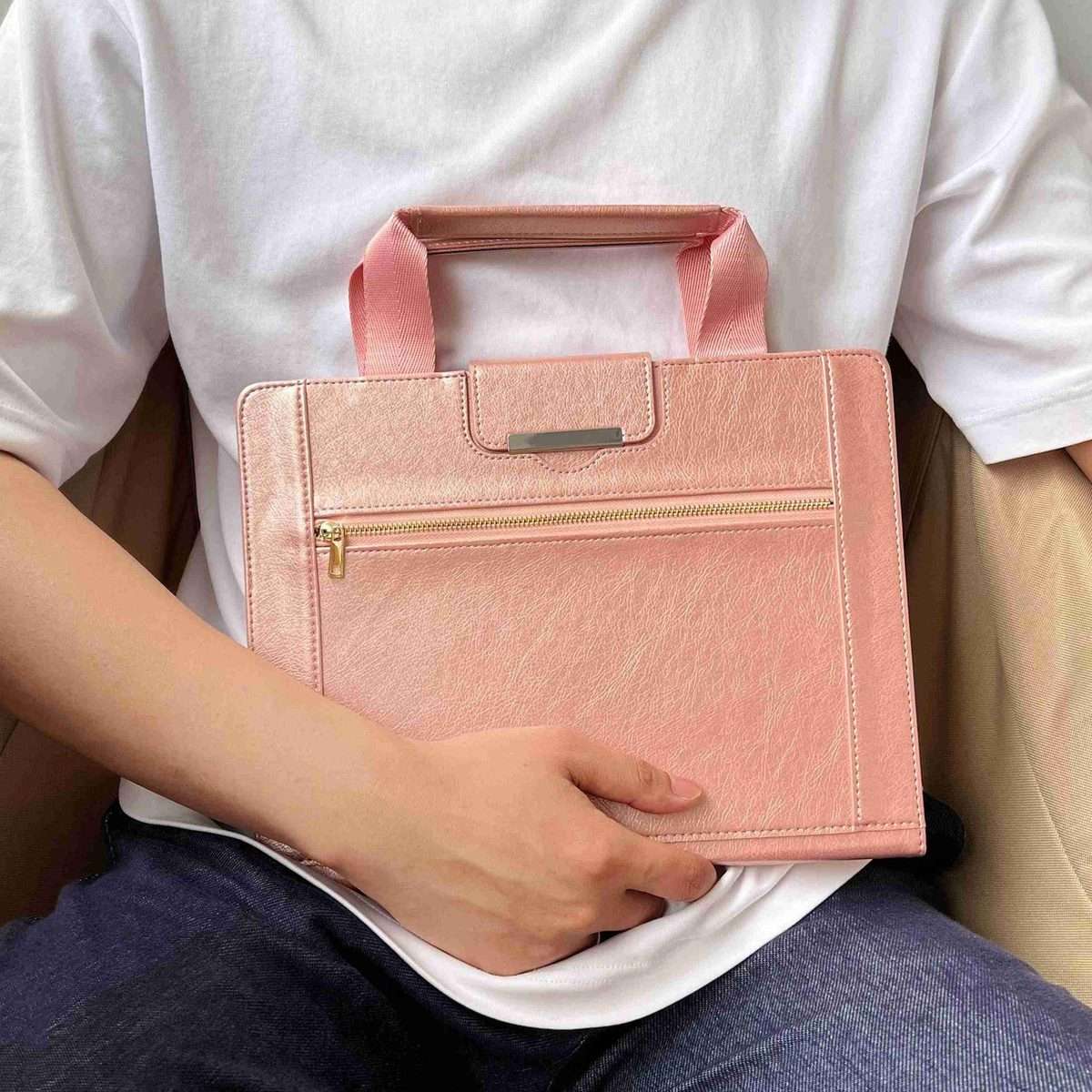 For iPad Pro 11 2025 / 2024 Zipper Handle Retro Smart Leather Tablet Case(Rose Gold)