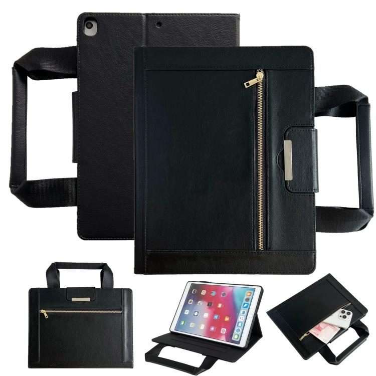 For iPad 10.2 2021 / 2020 / 2019 Zipper Handle Retro Smart Leather Tablet Case(Black)