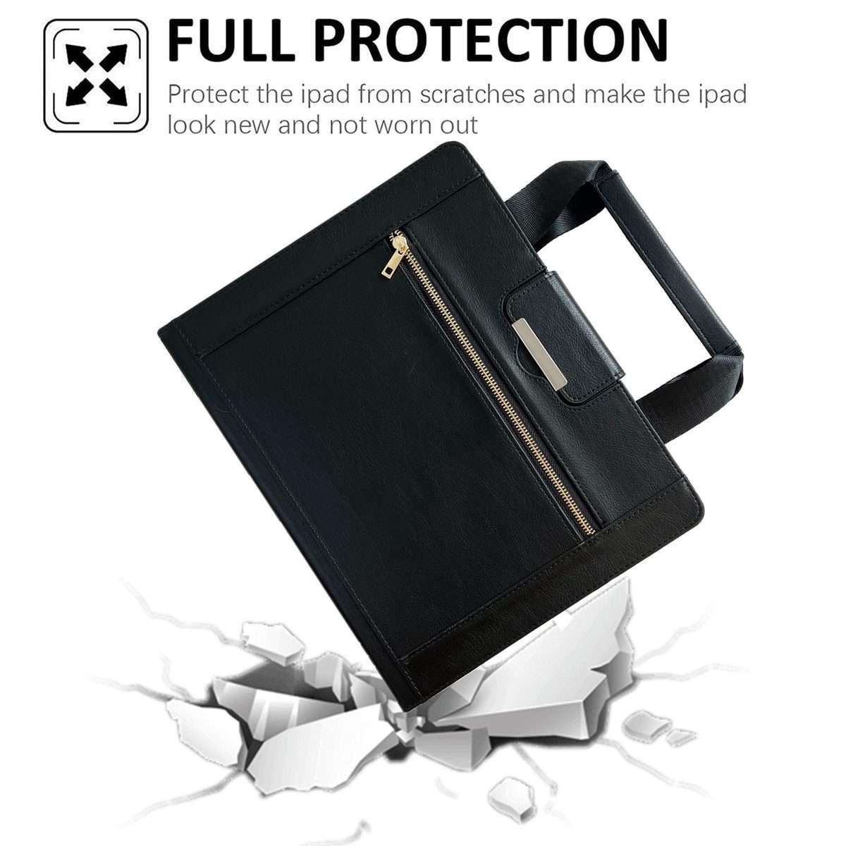For iPad 10.2 2021 / 2020 / 2019 Zipper Handle Retro Smart Leather Tablet Case(Black)