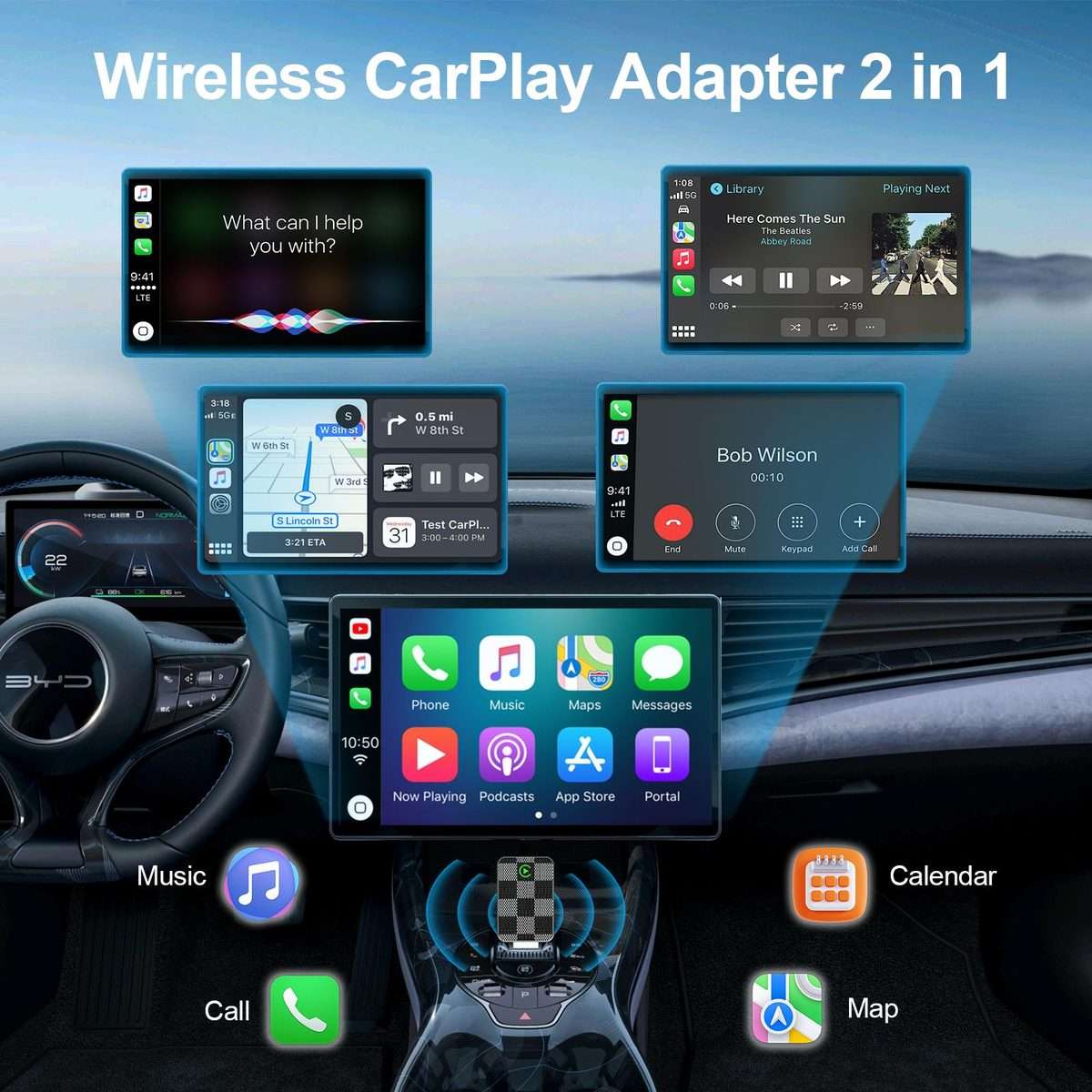 2 in 1 mini USB Wired to Wireless Car CarPlay / Android Auto Box Adapter(Gold)