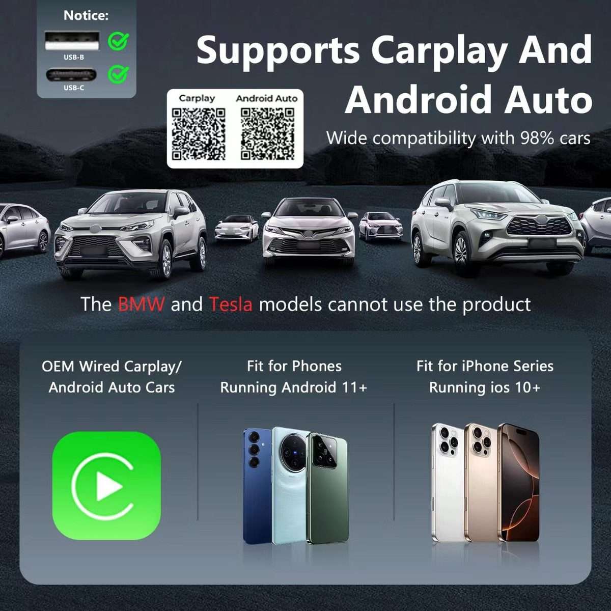 2 in 1 mini USB Wired to Wireless Car CarPlay / Android Auto Box Adapter(Silver)