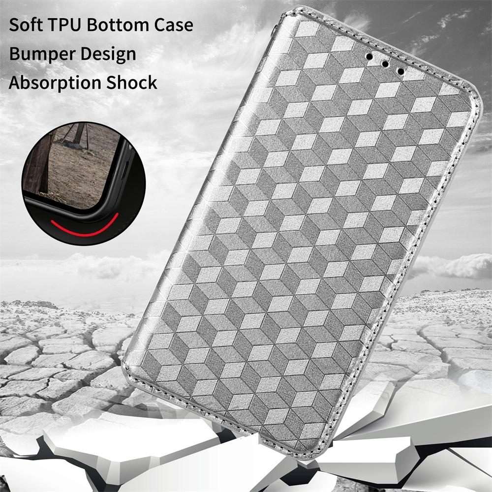 For Redmi Note 14 Pro+ 5G Cubic Grid Texture Flip Leather Phone Case(Silver)