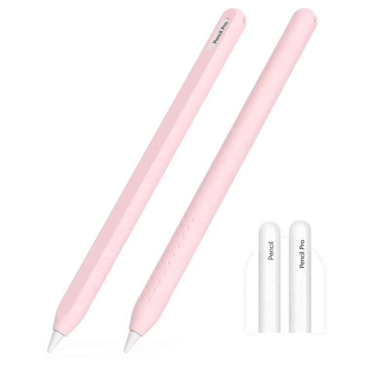 For Apple Pencil 2 / Pro Integrated Anti-roll Silicone Protective Stylus Pen Case(Pink)