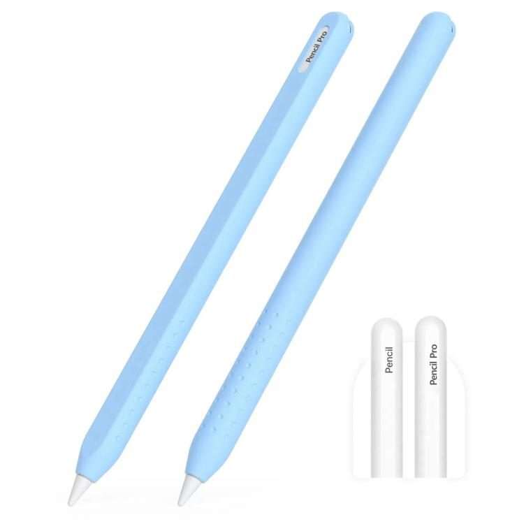 For Apple Pencil 2 / Pro Integrated Anti-roll Silicone Protective Stylus Pen Case(Sky Blue)