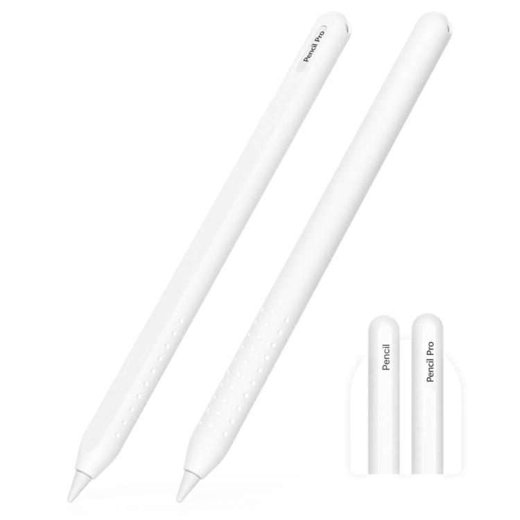 For Apple Pencil 2 / Pro Integrated Anti-roll Silicone Protective Stylus Pen Case(White)