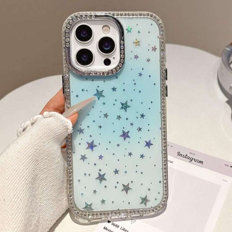 For iPhone 13 Pro Max Holographic Starry Pattern TPU Hybrid IMD Full Coverage Phone Case(Blue)