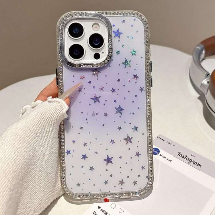 For iPhone 12 Pro Max Holographic Starry Pattern TPU Hybrid IMD Full Coverage Phone Case(Purple)