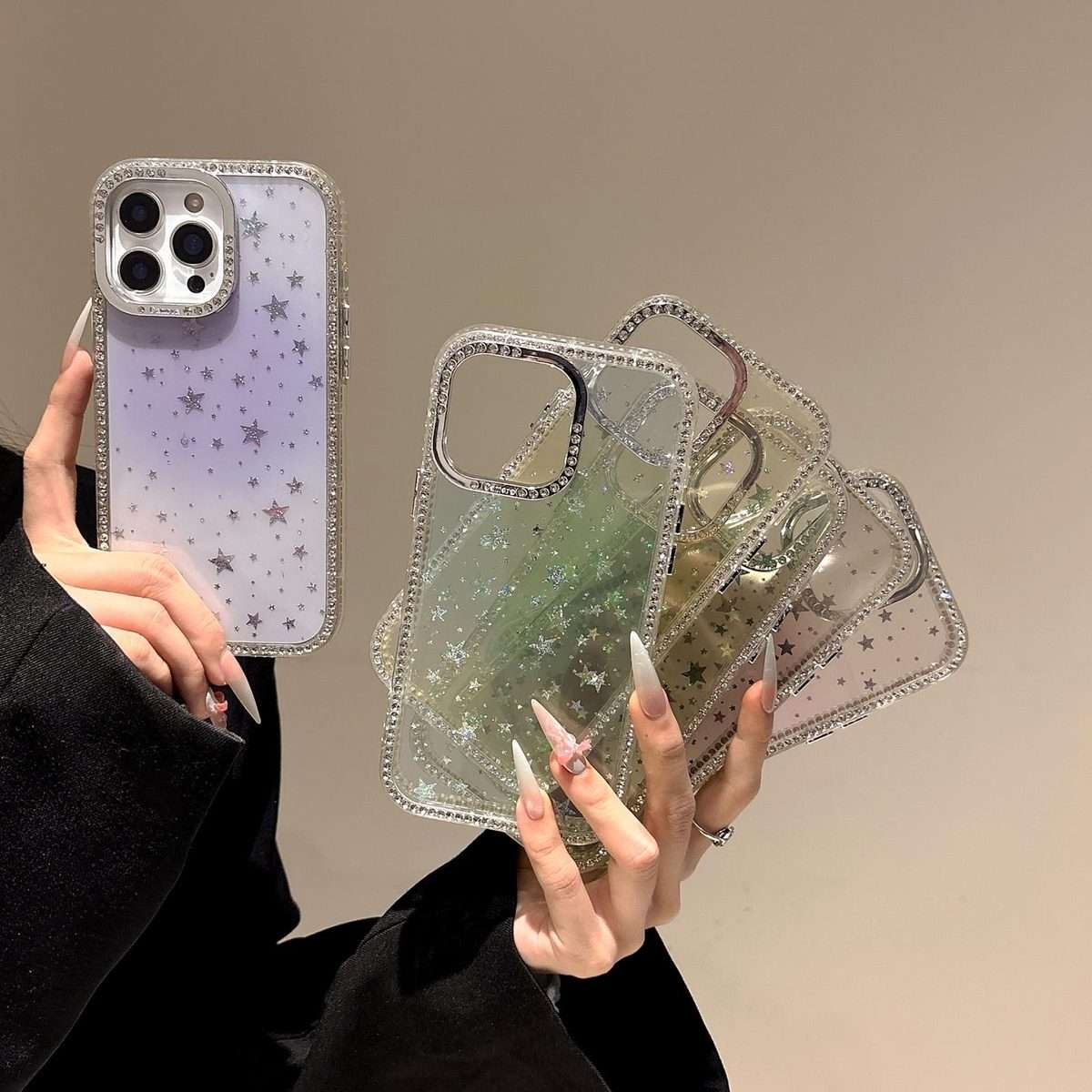 For iPhone 12 Pro Max Holographic Starry Pattern TPU Hybrid IMD Full Coverage Phone Case(Purple)