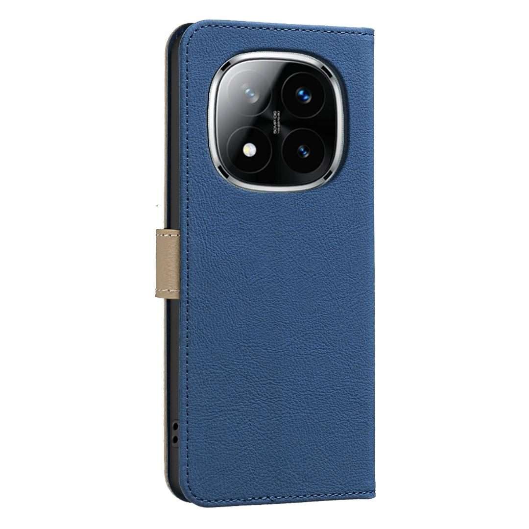 For Redmi Note 14 Pro 5G / 14 Pro+ 5G Splicing Color Hollow Flower Pattern RFID Le ... (Dark Blue)