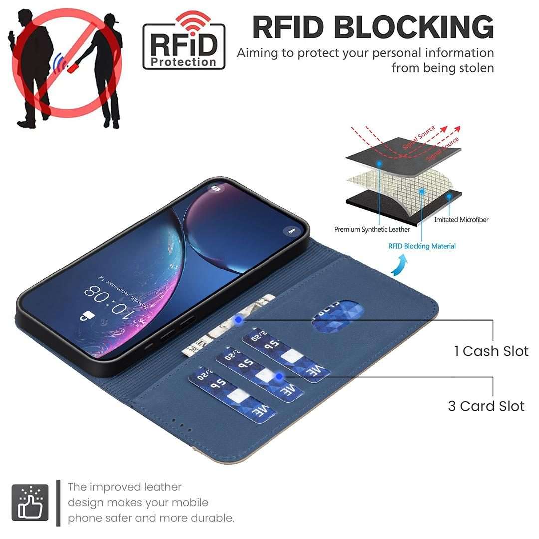 For Redmi Note 14 Pro 5G / 14 Pro+ 5G Splicing Color Hollow Flower Pattern RFID Le ... (Dark Blue)