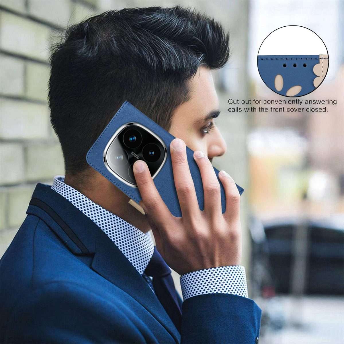 For Redmi Note 14 Pro 5G / 14 Pro+ 5G Splicing Color Hollow Flower Pattern RFID Le ... (Dark Blue)