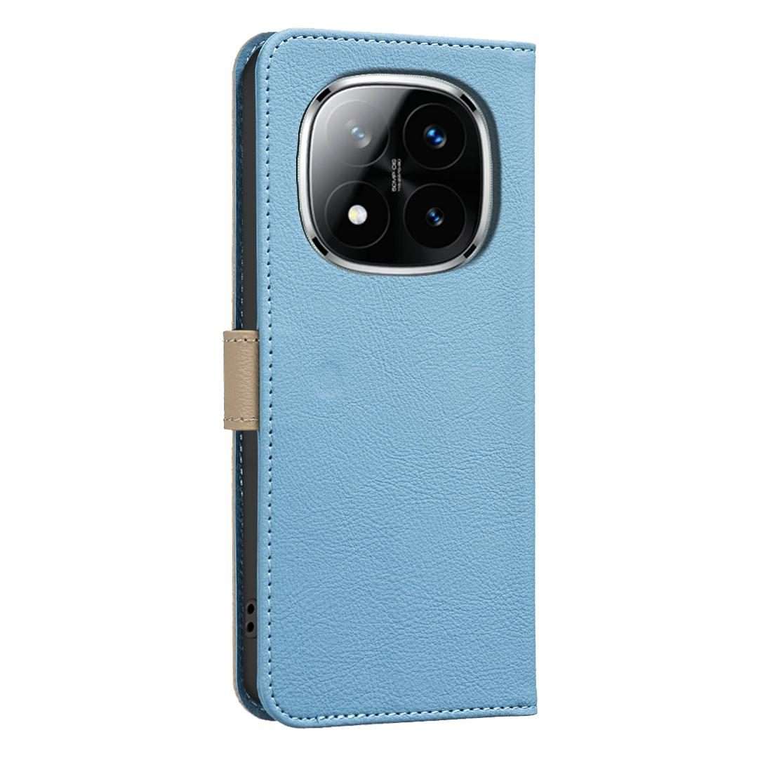 For Redmi Note 14 Pro 5G / 14 Pro+ 5G Splicing Color Hollow Flower Pattern RFID Le ... (Baby Blue)