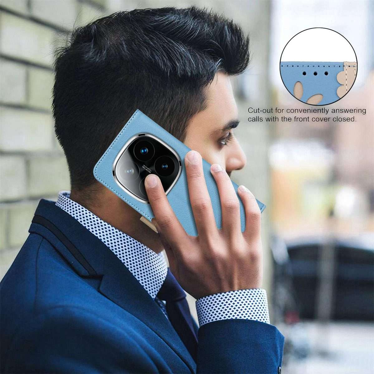 For Redmi Note 14 Pro 5G / 14 Pro+ 5G Splicing Color Hollow Flower Pattern RFID Le ... (Baby Blue)