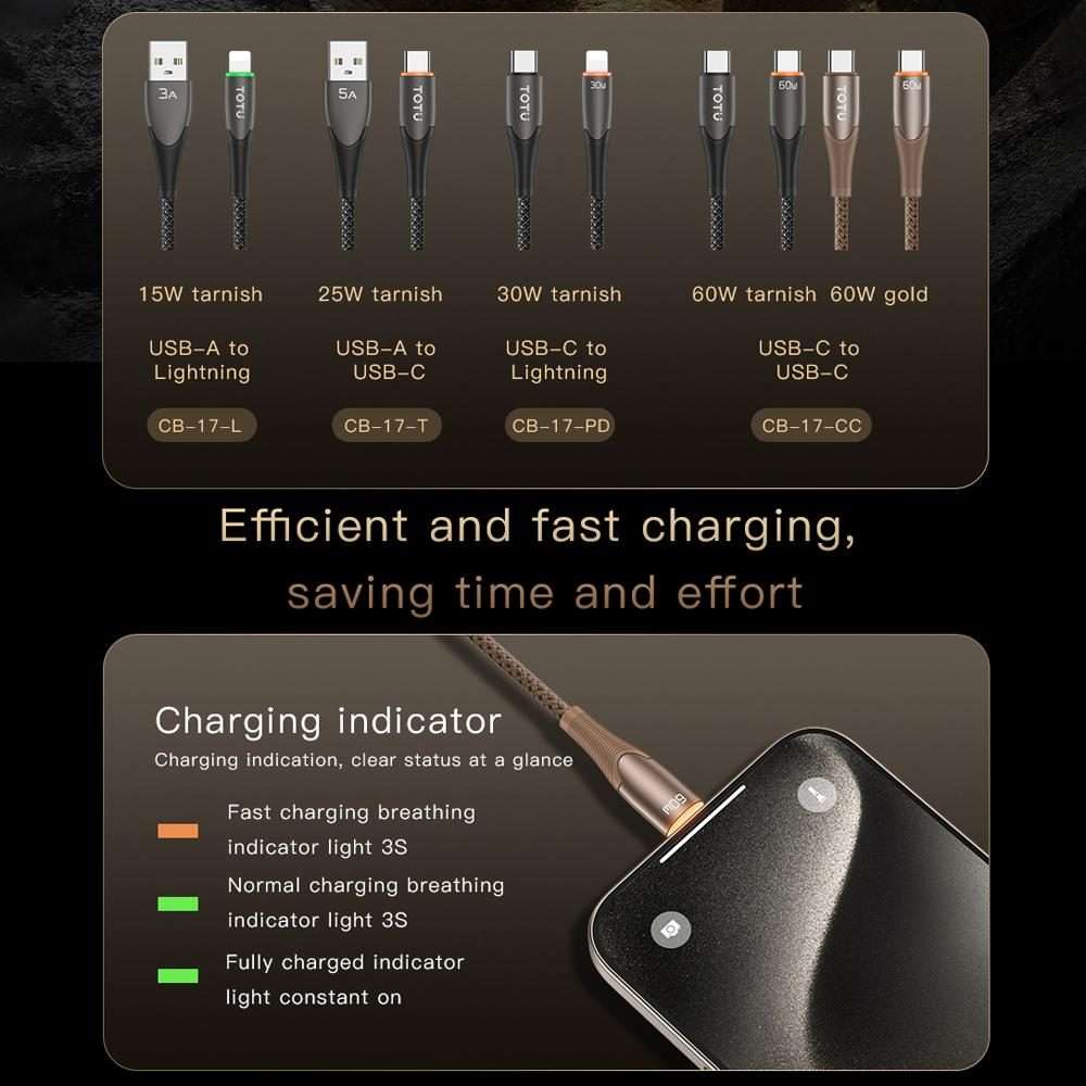 TOTU CB-17-L 15W USB to 8 Pin Smart Power-off Data Cable, Length:1.2m(Tarnish)