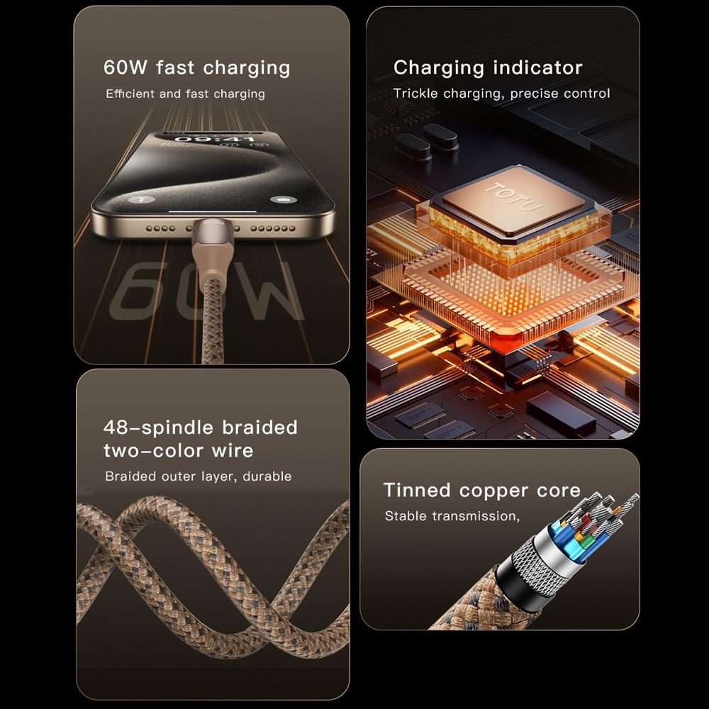 TOTU CB-17-L 15W USB to 8 Pin Smart Power-off Data Cable, Length:1.2m(Tarnish)
