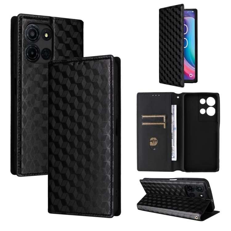 For TCL K32 5G / K33 5G Cubic Grid Texture Flip Leather Phone Case(Black)