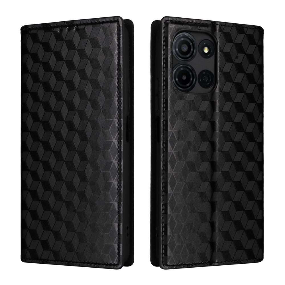 For TCL K32 5G / K33 5G Cubic Grid Texture Flip Leather Phone Case(Black)