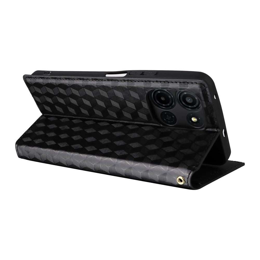 For TCL K32 5G / K33 5G Cubic Grid Texture Flip Leather Phone Case(Black)