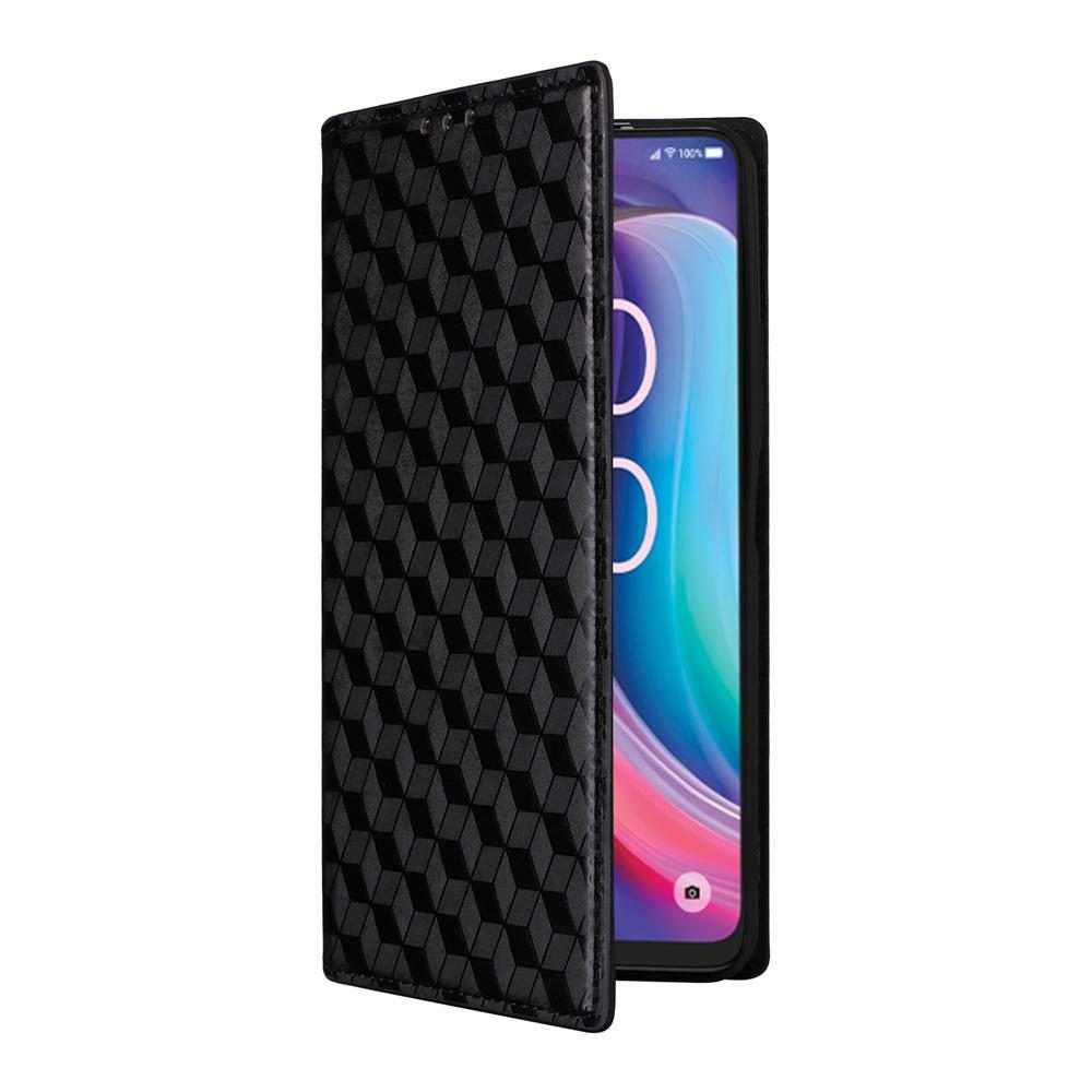 For TCL K32 5G / K33 5G Cubic Grid Texture Flip Leather Phone Case(Black)