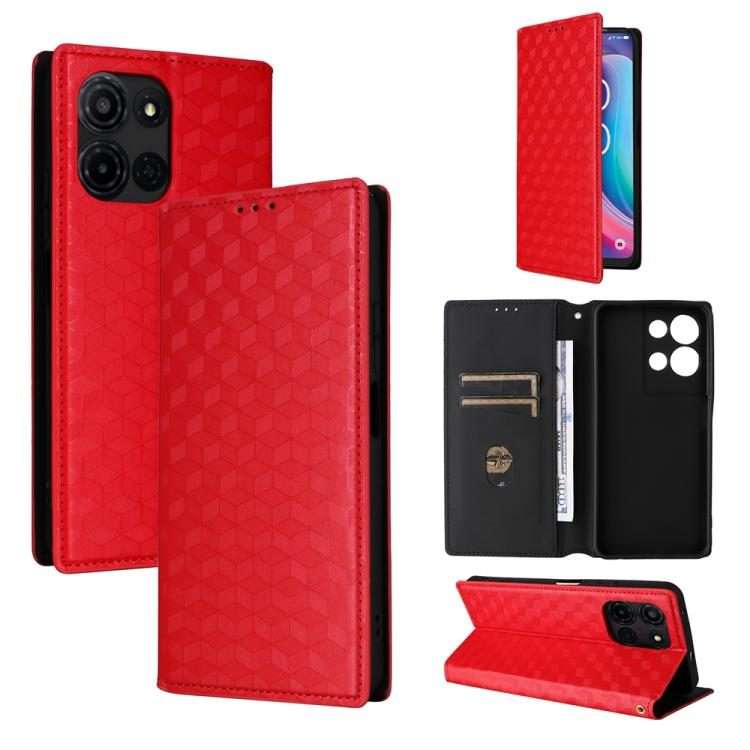 For TCL K32 5G / K33 5G Cubic Grid Texture Flip Leather Phone Case(Red)