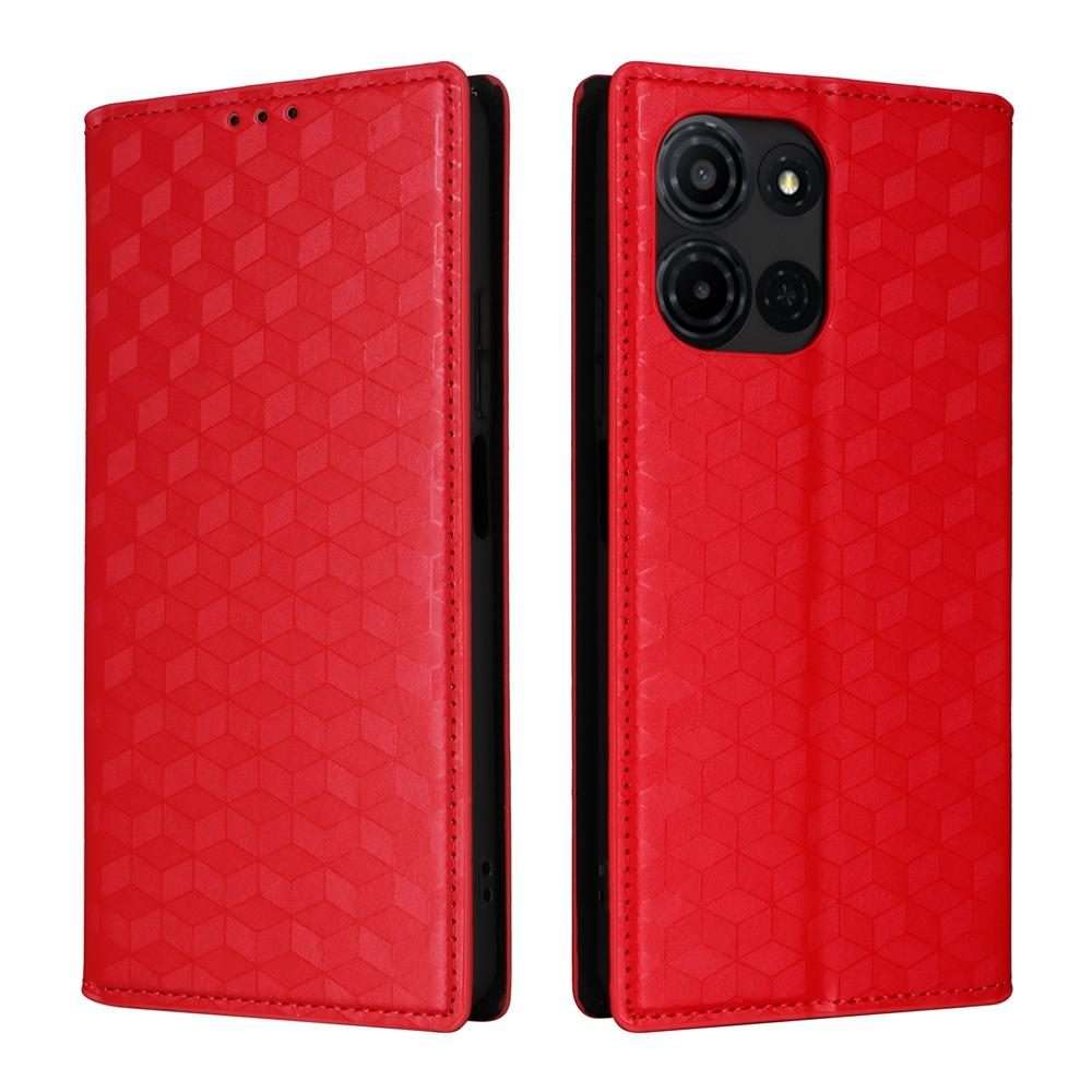 For TCL K32 5G / K33 5G Cubic Grid Texture Flip Leather Phone Case(Red)