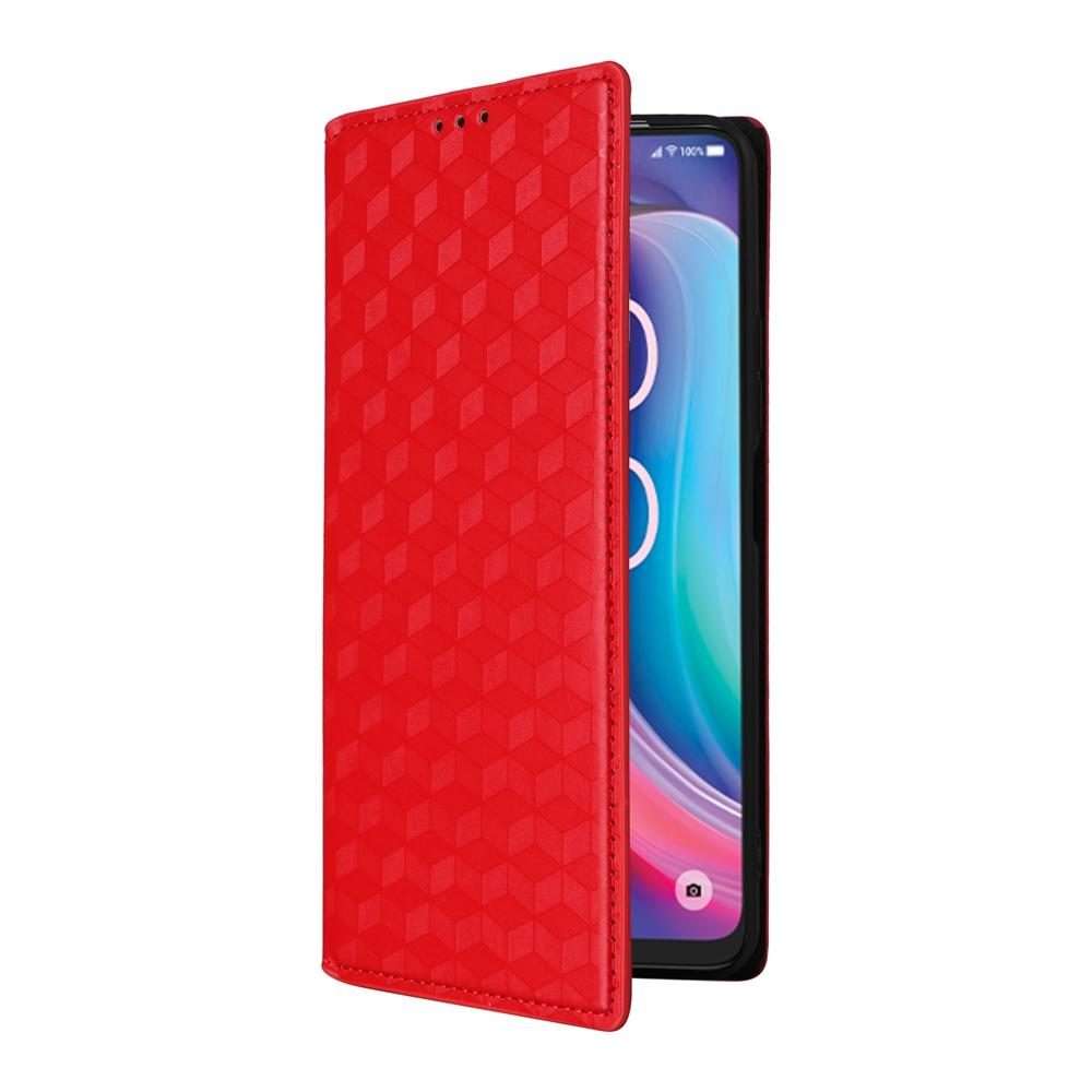 For TCL K32 5G / K33 5G Cubic Grid Texture Flip Leather Phone Case(Red)