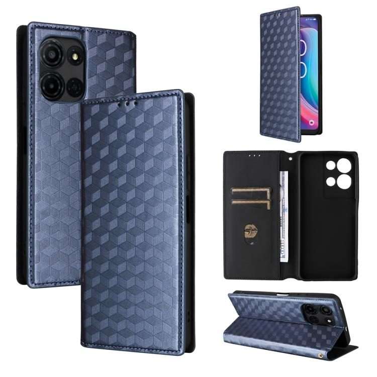 For TCL K32 5G / K33 5G Cubic Grid Texture Flip Leather Phone Case(Blue)
