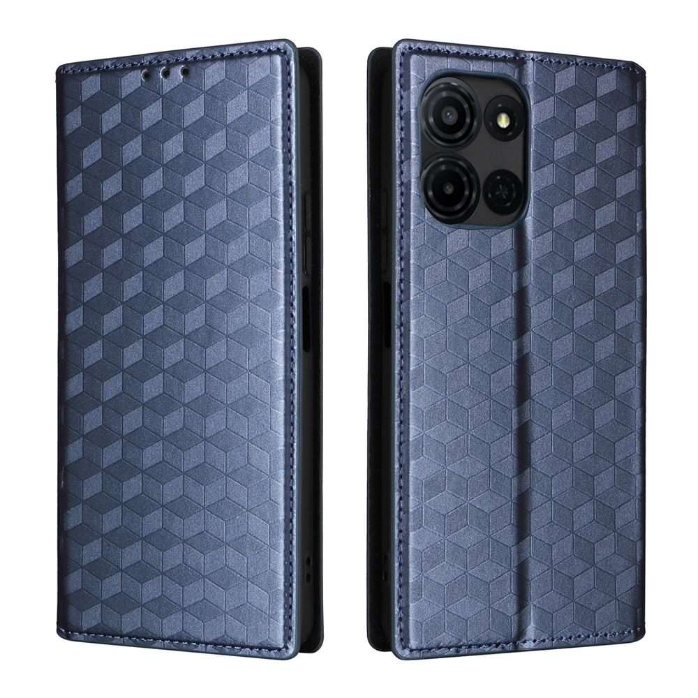 For TCL K32 5G / K33 5G Cubic Grid Texture Flip Leather Phone Case(Blue)