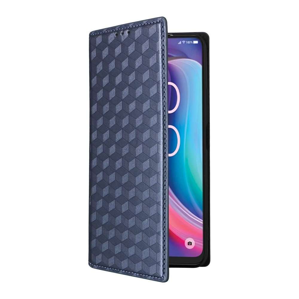 For TCL K32 5G / K33 5G Cubic Grid Texture Flip Leather Phone Case(Blue)
