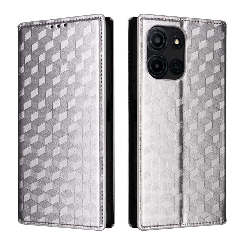 For TCL K32 5G / K33 5G Cubic Grid Texture Flip Leather Phone Case(Silver)