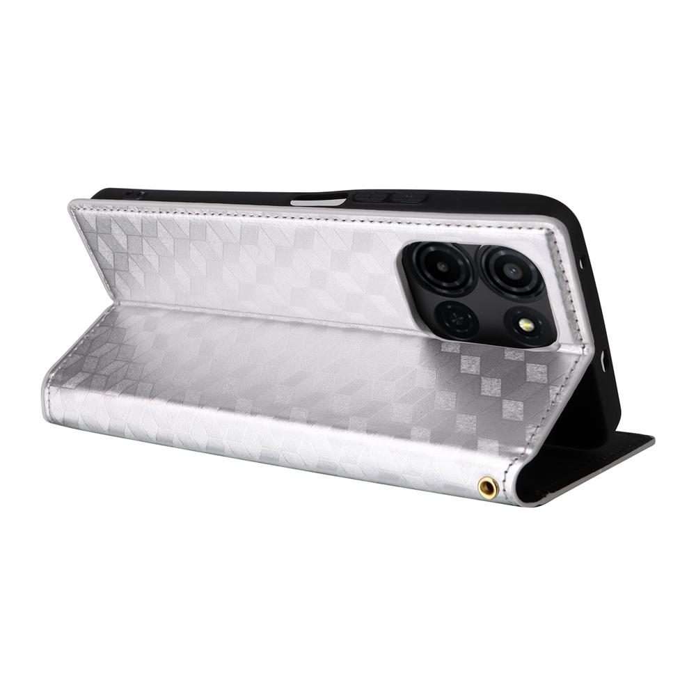 For TCL K32 5G / K33 5G Cubic Grid Texture Flip Leather Phone Case(Silver)