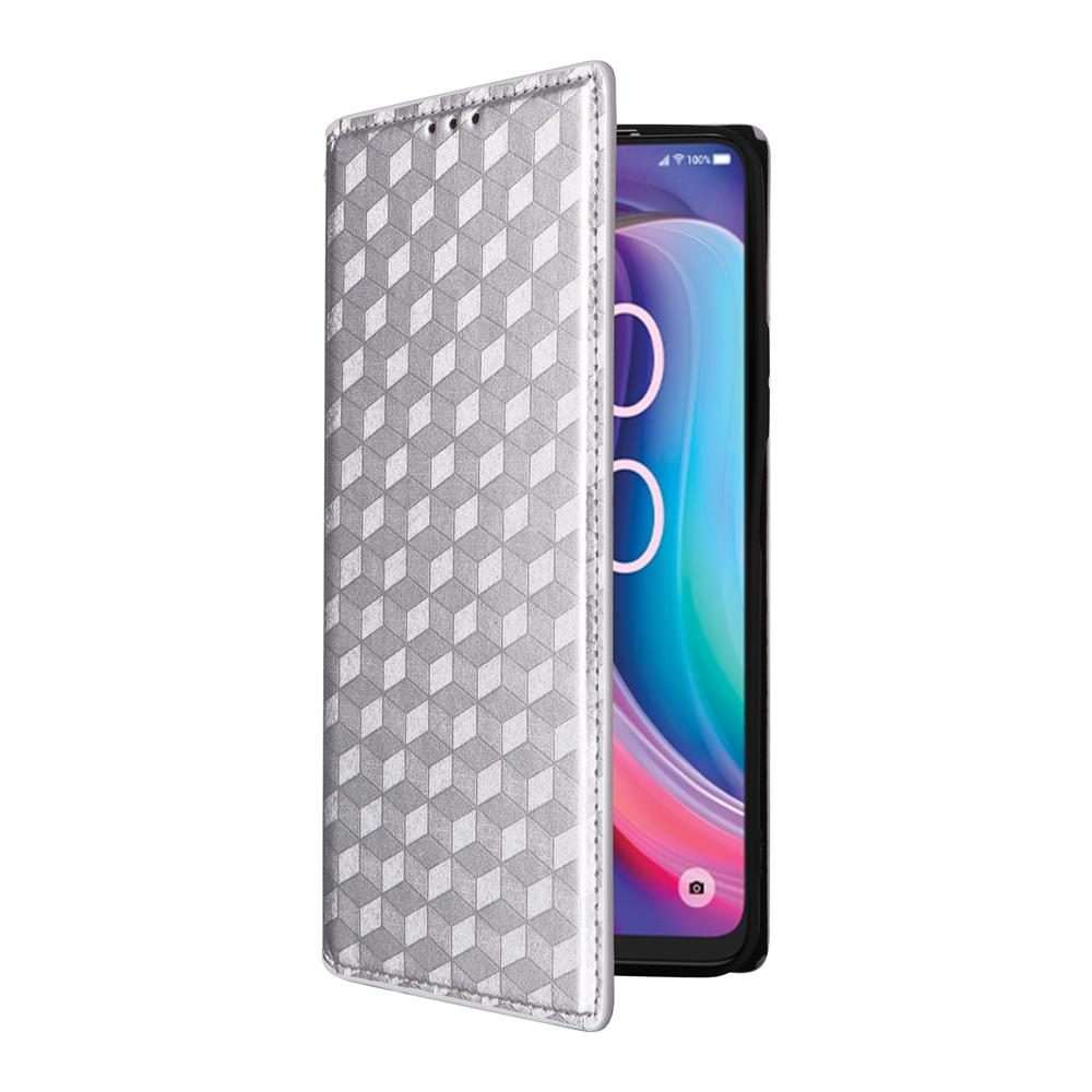 For TCL K32 5G / K33 5G Cubic Grid Texture Flip Leather Phone Case(Silver)